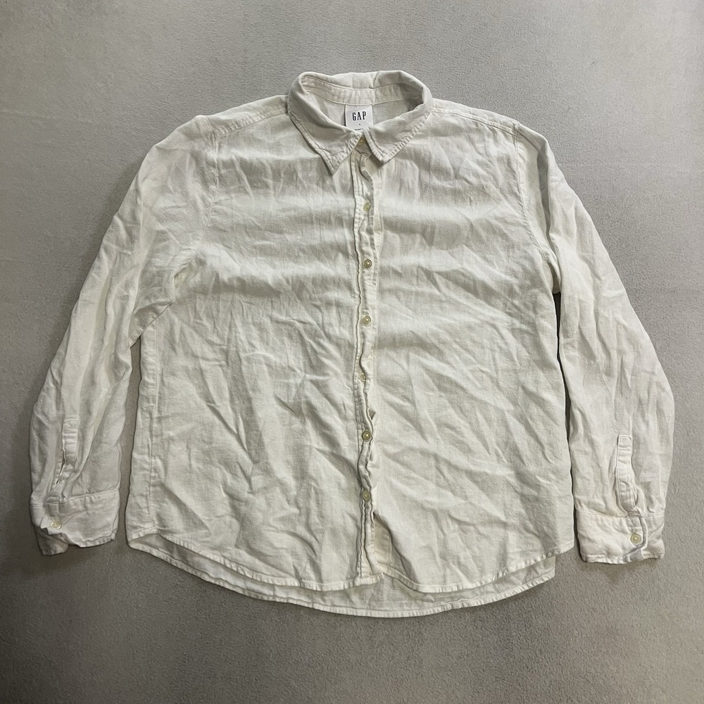 Gap Linen Blend Button Down Shirt Women's Size Large White Long Sleeve
